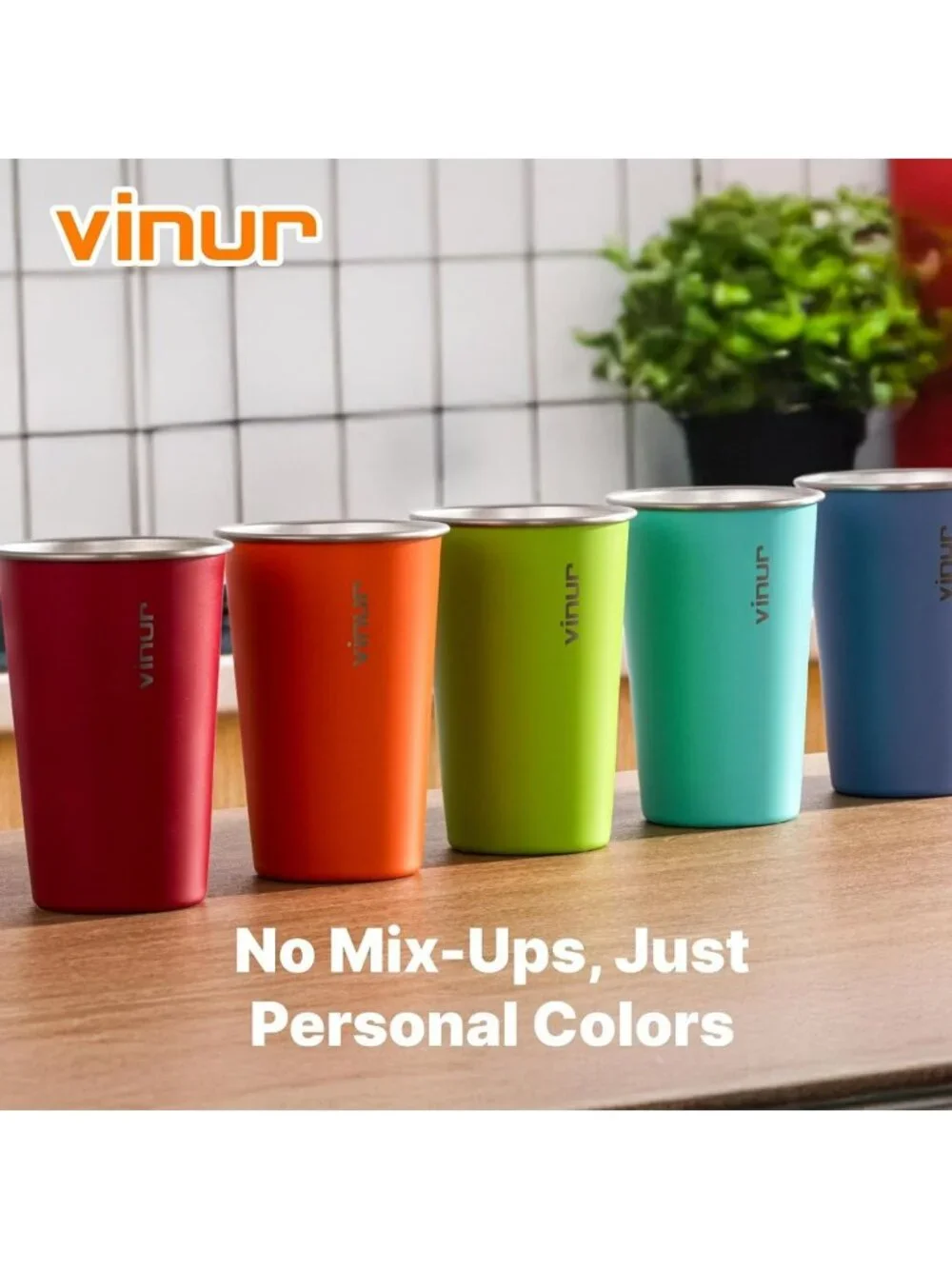 Colorful 16 oz Stainless Steel Stackable Drinking Glasses - Set of 8 Metal Cups